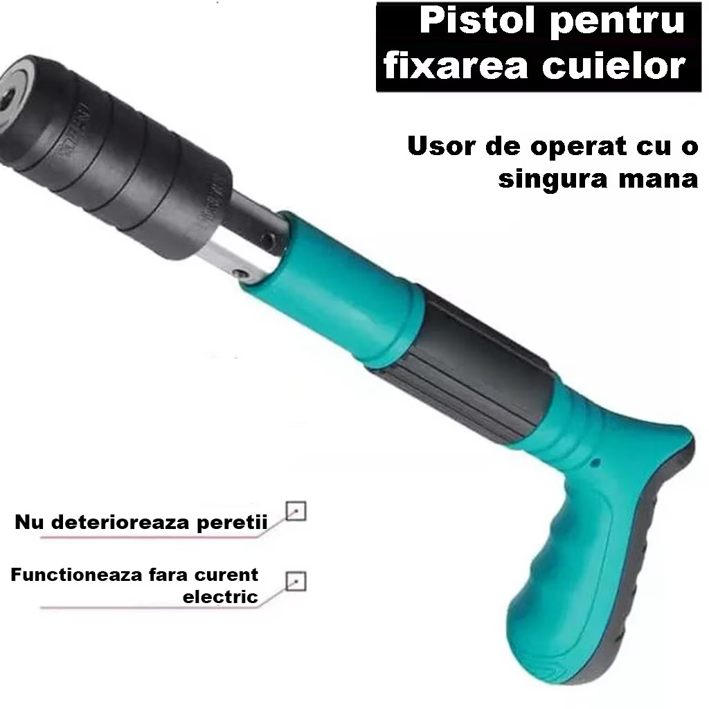 Kézi szegező készlet falra szegek/nitrok rögzítéséhez – 30 cm hosszú, 7,3 mm kaliberű, pneumatikus, tartozékokkal, védőszemüveggel, szállítódobozzal, kék + 50 szeget tartalmaz