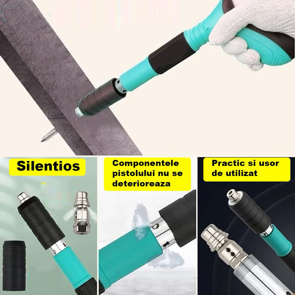 Kézi szegező készlet falra szegek/nitrok rögzítéséhez – 30 cm hosszú, 7,3 mm kaliberű, pneumatikus, tartozékokkal, védőszemüveggel, szállítódobozzal, kék + 50 szeget tartalmaz